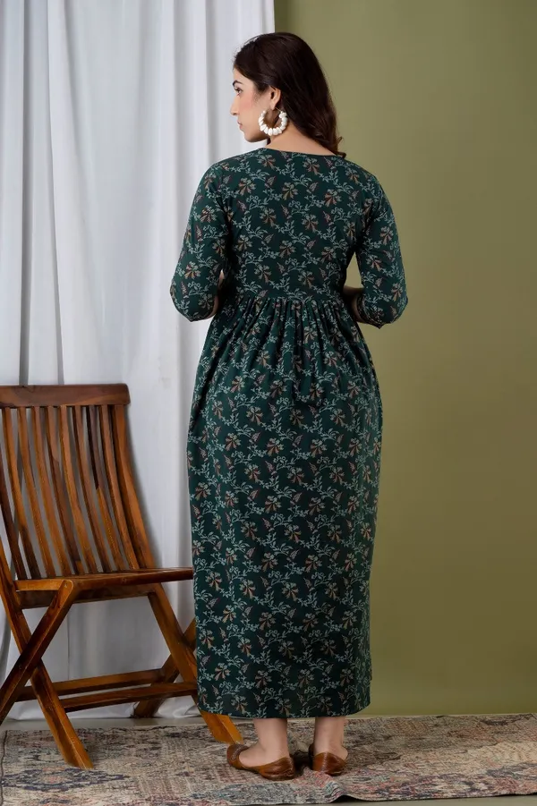 Green_Gold_Maternity_Feeding_Kurti_For_Women_|_Cotton_Blend_Anarkali_Dress_With_Nursing_Zip_For_Pre_&_Post_Pregnancy