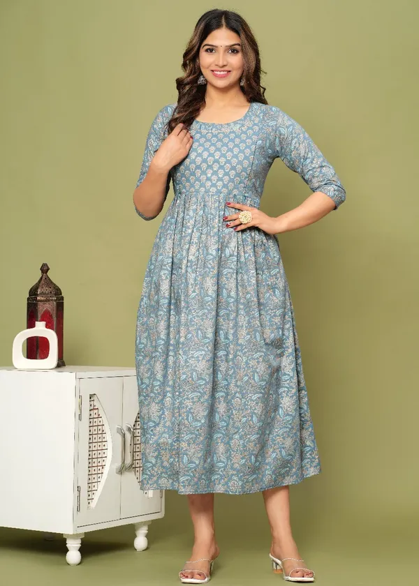 Blue_Maternity_Feeding_Kurti_For_Women_|_Cotton_Blend_Anarkali_Dress_With_Nursing_Zip_For_Pre_&_Post_Pregnancy