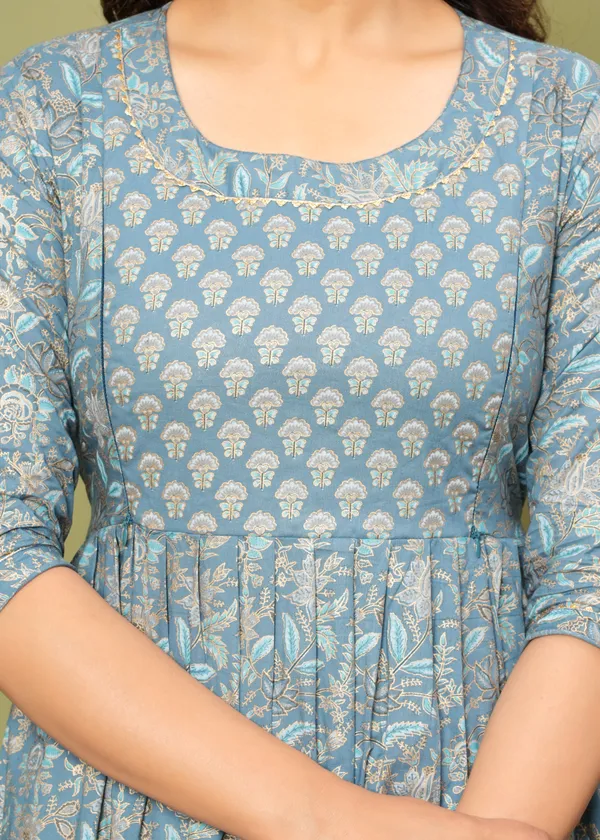 Blue_Maternity_Feeding_Kurti_For_Women_|_Cotton_Blend_Anarkali_Dress_With_Nursing_Zip_For_Pre_&_Post_Pregnancy