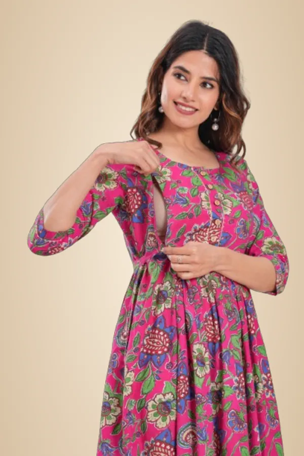 Cerise_Pink_Maternity_Feeding_Kurti_For_Women_|_Cotton_Blend_Anarkali_Dress_With_Nursing_Zip_For_Pre_&_Post_Pregnancy