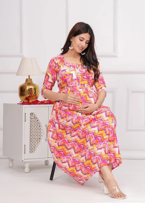Multi_Maternity_Feeding_Kurti_For_Women_|_Cotton_Blend_Anarkali_Dress_With_Nursing_Zip_For_Pre_&_Post_Pregnancy