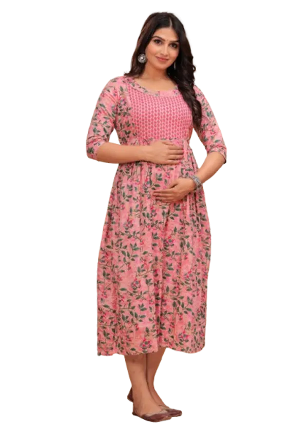 Pink_Maternity_Feeding_Kurti_For_Women_|_Cotton_Blend_Anarkali_Dress_With_Nursing_Zip_For_Pre_&_Post_Pregnancy