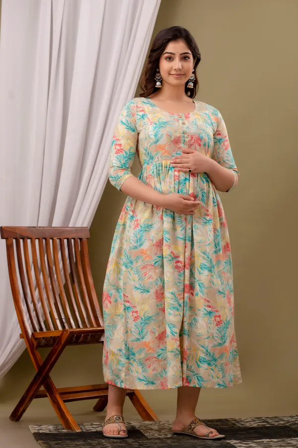 White_Maternity_Feeding_Kurti_For_Women_|_Cotton_Blend_Anarkali_Dress_With_Nursing_Zip_For_Pre_&_Post_Pregnancy