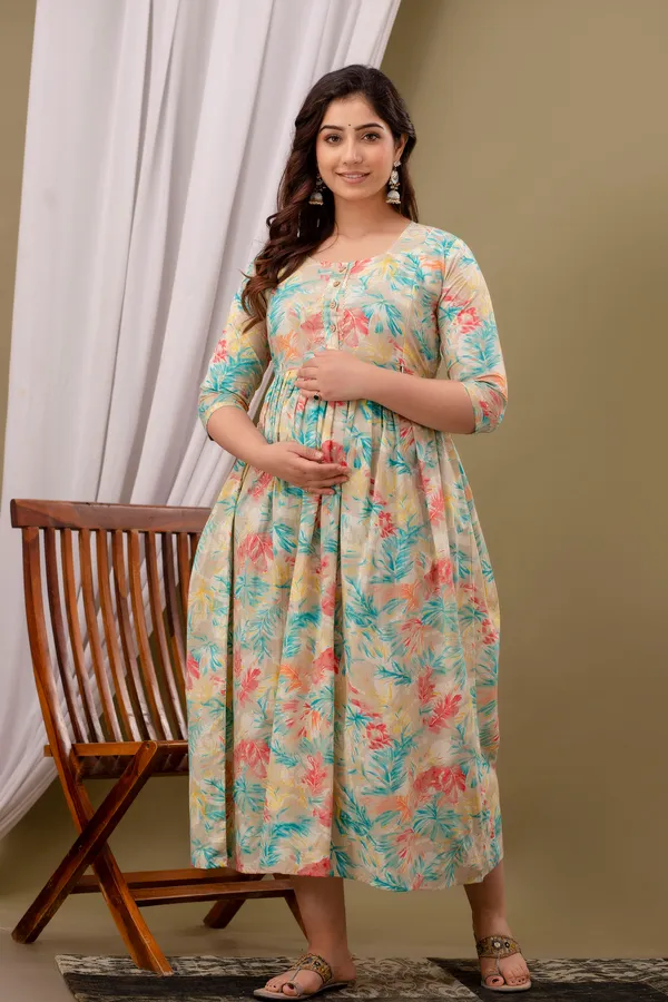 White_Maternity_Feeding_Kurti_For_Women_|_Cotton_Blend_Anarkali_Dress_With_Nursing_Zip_For_Pre_&_Post_Pregnancy