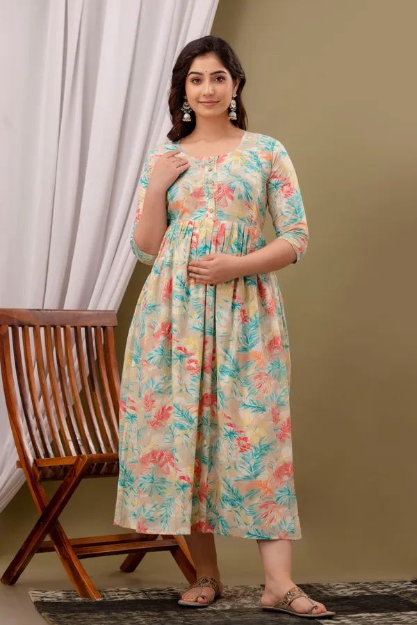 White_Maternity_Feeding_Kurti_For_Women_|_Cotton_Blend_Anarkali_Dress_With_Nursing_Zip_For_Pre_&_Post_Pregnancy