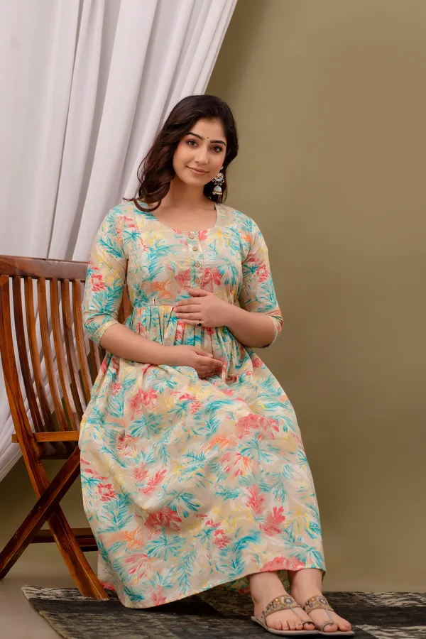 White_Maternity_Feeding_Kurti_For_Women_|_Cotton_Blend_Anarkali_Dress_With_Nursing_Zip_For_Pre_&_Post_Pregnancy