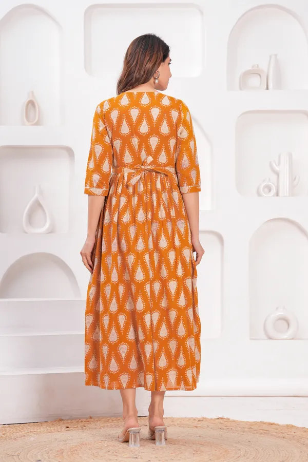 Orange_Maternity_Feeding_Kurti_For_Women_|_Cotton_Blend_Anarkali_Dress_With_Nursing_Zip_For_Pre_&_Post_Pregnancy