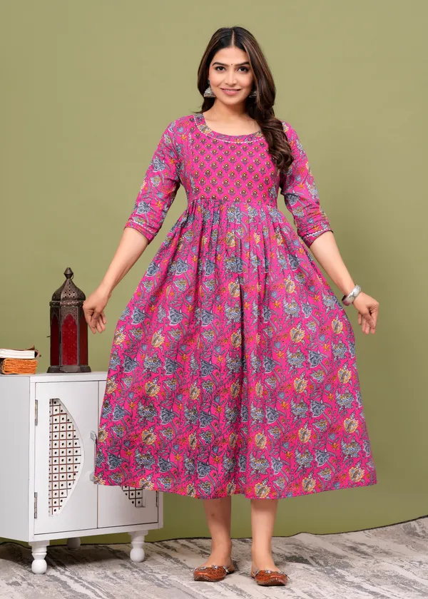 Dark_Pink_Maternity_Feeding_Kurti_For_Women_|_Cotton_Blend_Anarkali_Dress_With_Nursing_Zip_For_Pre_&_Post_Pregnancy