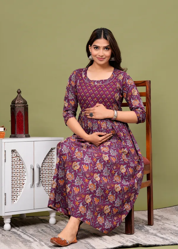 Purple_Maternity_Feeding_Kurti_For_Women_|_Cotton_Blend_Anarkali_Dress_With_Nursing_Zip_For_Pre_&_Post_Pregnancy