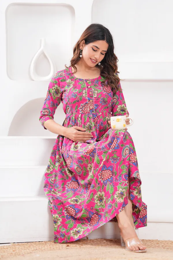 Cerise_Pink_Maternity_Feeding_Kurti_For_Women_|_Cotton_Blend_Anarkali_Dress_With_Nursing_Zip_For_Pre_&_Post_Pregnancy