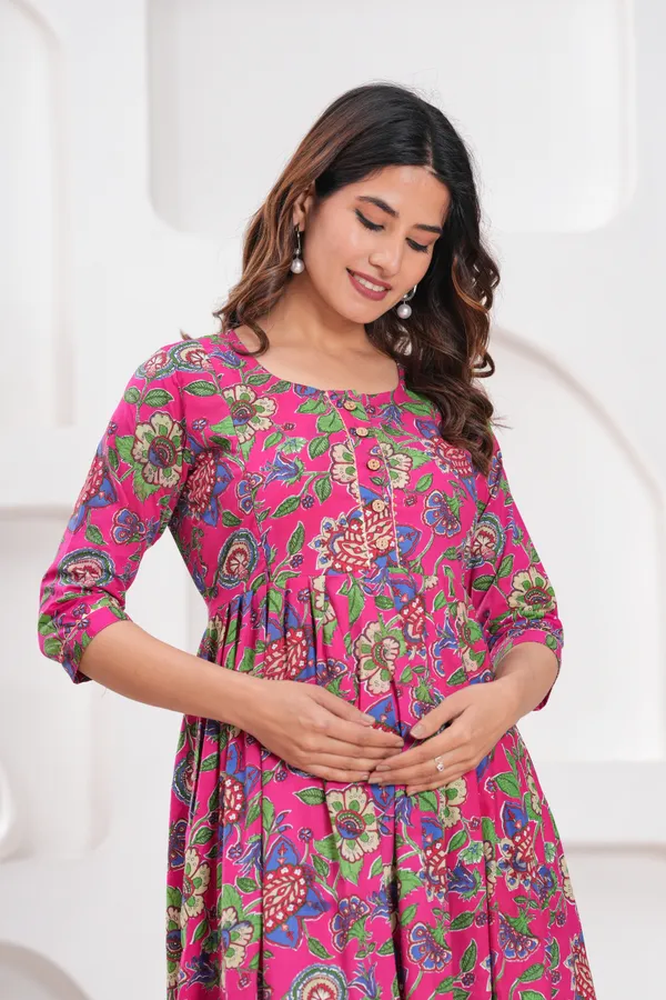 Cerise_Pink_Maternity_Feeding_Kurti_For_Women_|_Cotton_Blend_Anarkali_Dress_With_Nursing_Zip_For_Pre_&_Post_Pregnancy