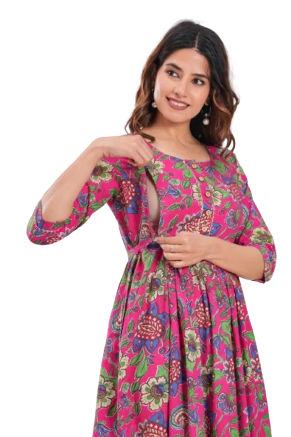 Cerise_Pink_Maternity_Feeding_Kurti_For_Women_|_Cotton_Blend_Anarkali_Dress_With_Nursing_Zip_For_Pre_&_Post_Pregnancy