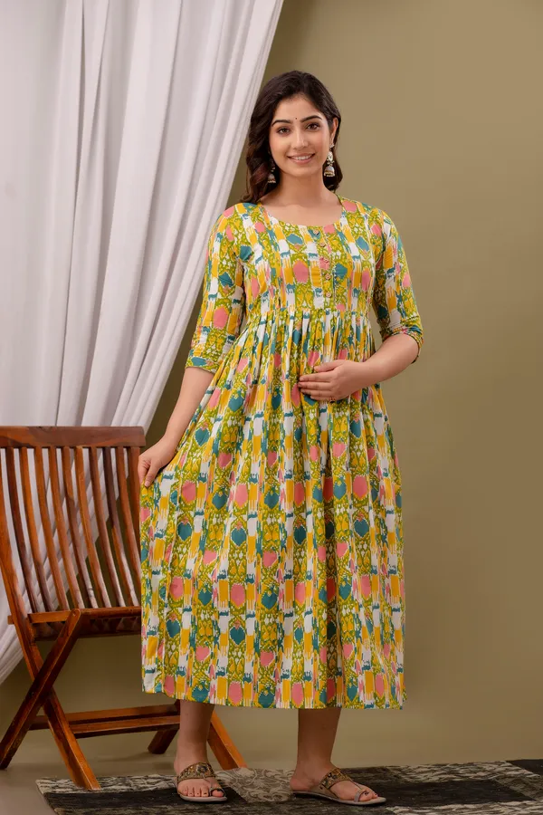 Yellow_Maternity_Feeding_Kurti_For_Women_|_Cotton_Blend_Anarkali_Dress_With_Nursing_Zip_For_Pre_&_Post_Pregnancy