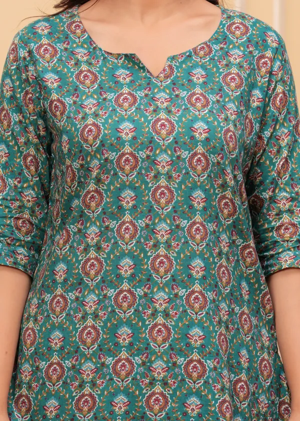 Green_Cotton_Printed_Co-Ord_Set_Kurta_With_Pant_Set_For_Women
