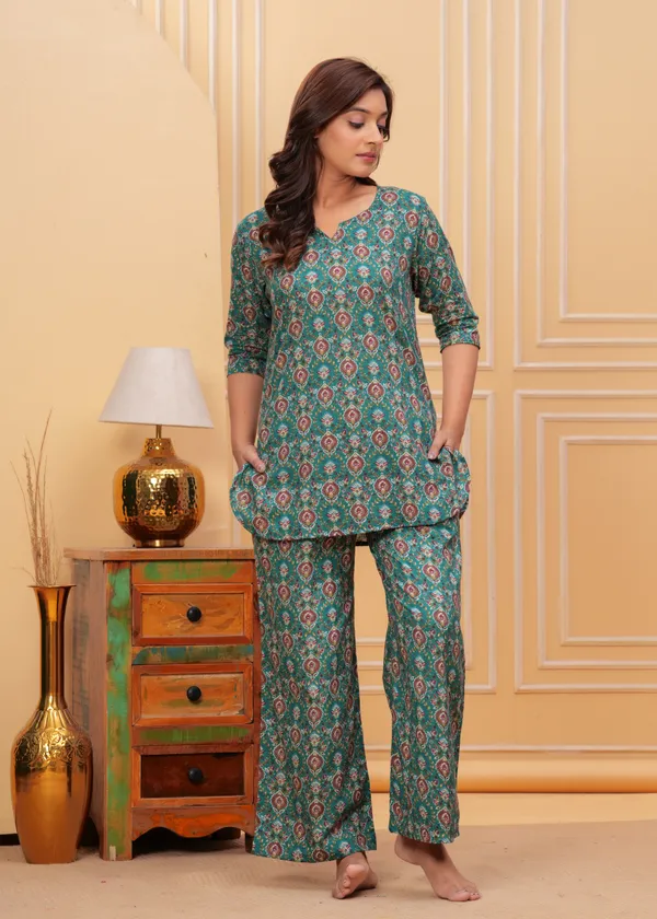 Green_Cotton_Printed_Co-Ord_Set_Kurta_With_Pant_Set_For_Women