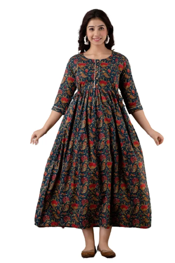 Royal_Blue_Maternity_Feeding_Kurti_For_Women_|_Cotton_Blend_Anarkali_Dress_With_Nursing_Zip_For_Pre_&_Post_Pregnancy