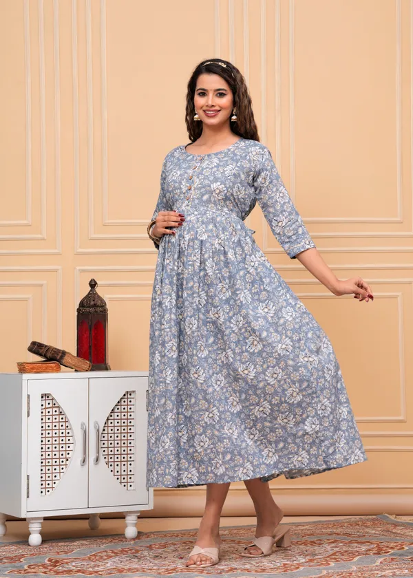 Gray_Maternity_Feeding_Kurti_For_Women_|_Cotton_Blend_Anarkali_Dress_With_Nursing_Zip_For_Pre_&_Post_Pregnancy