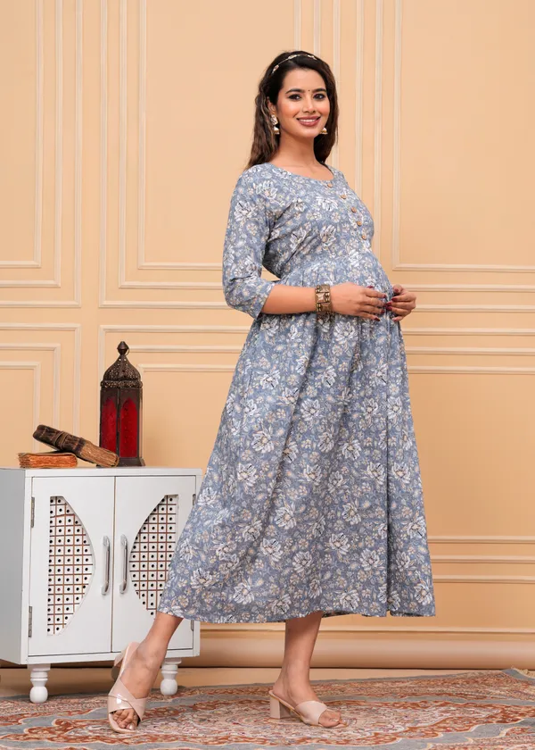 Gray_Maternity_Feeding_Kurti_For_Women_|_Cotton_Blend_Anarkali_Dress_With_Nursing_Zip_For_Pre_&_Post_Pregnancy