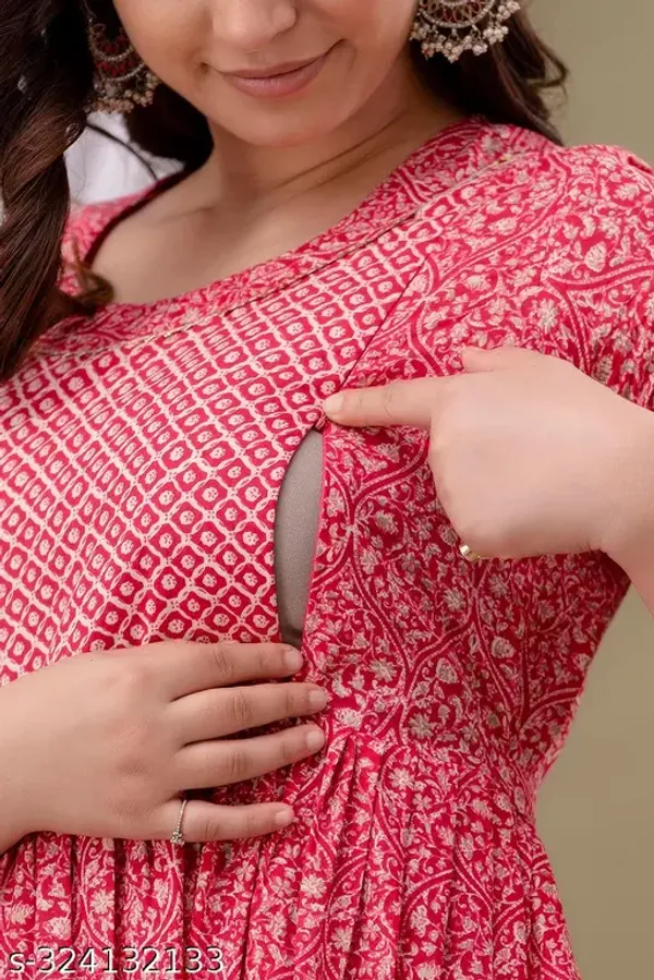 Pink_Maternity_Feeding_Kurti_For_Women_|_Cotton_Blend_Anarkali_Dress_With_Nursing_Zip_For_Pre_&_Post_Pregnancy