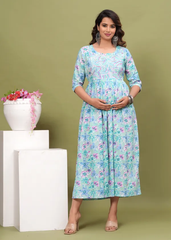 Light_Aqua_Blue_Maternity_Feeding_Kurti_For_Women_|_Cotton_Blend_Anarkali_Dress_With_Nursing_Zip_For_Pre_&_Post_Pregnancy