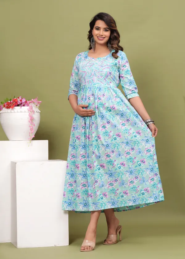 Light_Aqua_Blue_Maternity_Feeding_Kurti_For_Women_|_Cotton_Blend_Anarkali_Dress_With_Nursing_Zip_For_Pre_&_Post_Pregnancy