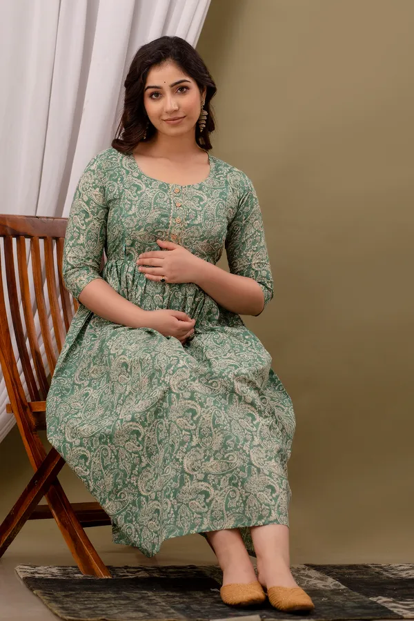 Mint_Green_Maternity_Feeding_Kurti_For_Women_|_Cotton_Blend_Anarkali_Dress_With_Nursing_Zip_For_Pre_&_Post_Pregnancy