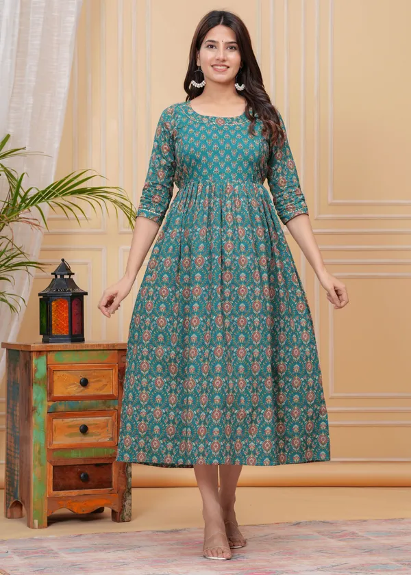 Green_Maternity_Feeding_Kurti_For_Women_|_Cotton_Blend_Anarkali_Dress_With_Nursing_Zip_For_Pre_&_Post_Pregnancy