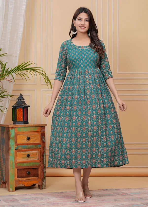 Green_Maternity_Feeding_Kurti_For_Women_|_Cotton_Blend_Anarkali_Dress_With_Nursing_Zip_For_Pre_&_Post_Pregnancy