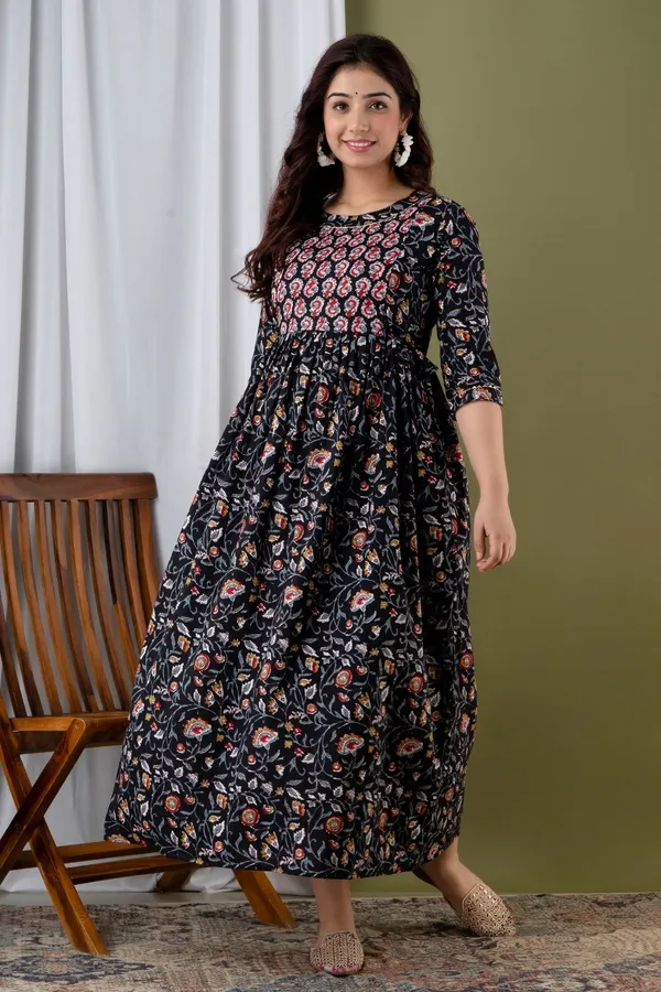 Black_Maternity_Feeding_Kurti_For_Women_|_Cotton_Blend_Anarkali_Dress_With_Nursing_Zip_For_Pre_&_Post_Pregnancy