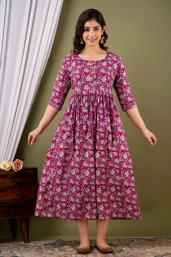 Pink_Maternity_Feeding_Kurti_For_Women_|_Cotton_Blend_Anarkali_Dress_With_Nursing_Zip_For_Pre_&_Post_Pregnancy
