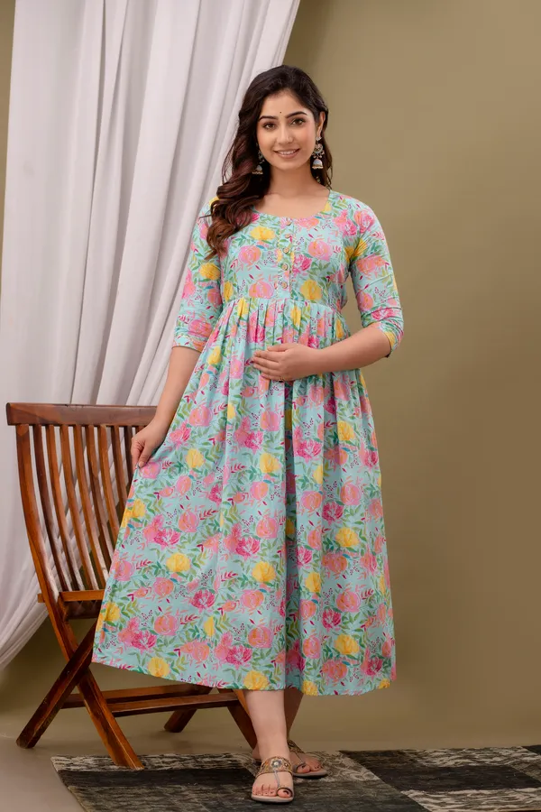 Sky_Multi_Maternity_Feeding_Kurti_For_Women_|_Cotton_Blend_Anarkali_Dress_With_Nursing_Zip_For_Pre_&_Post_Pregnancy