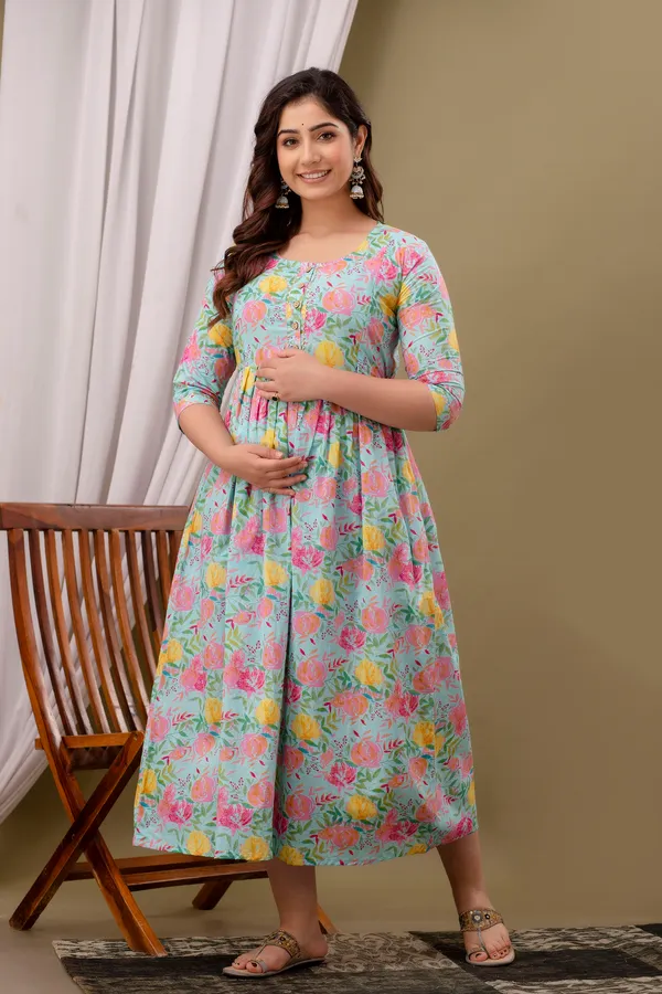 Sky_Multi_Maternity_Feeding_Kurti_For_Women_|_Cotton_Blend_Anarkali_Dress_With_Nursing_Zip_For_Pre_&_Post_Pregnancy