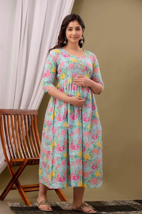 Sky_Multi_Maternity_Feeding_Kurti_For_Women_|_Cotton_Blend_Anarkali_Dress_With_Nursing_Zip_For_Pre_&_Post_Pregnancy