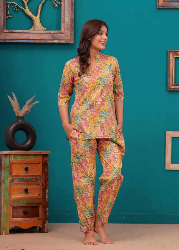 Peach_Cotton_Printed_Co-Ord_Set_Kurta_With_Pant_Set_For_Women