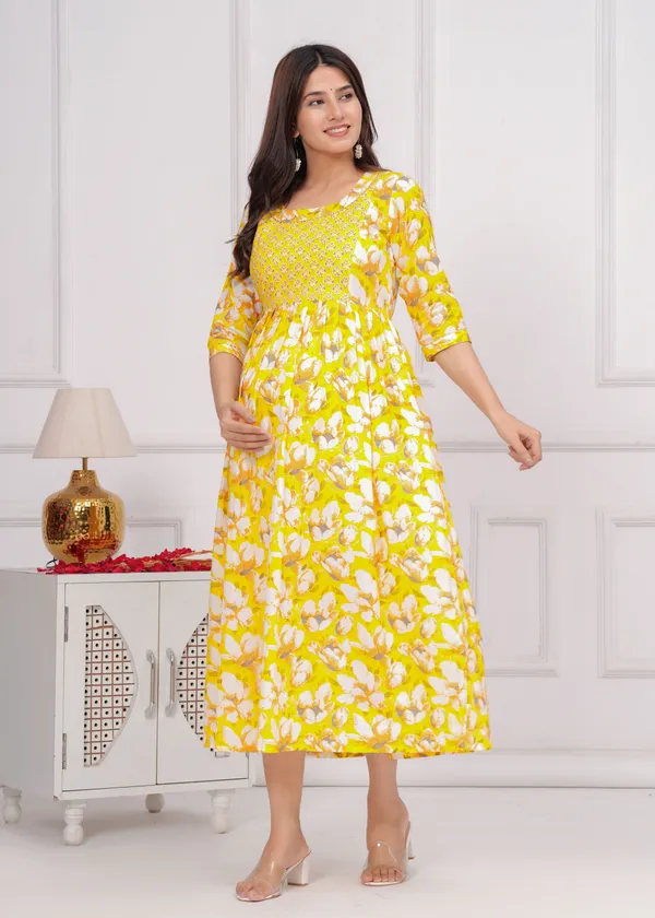 Yellow_Maternity_Feeding_Kurti_For_Women_|_Cotton_Blend_Anarkali_Dress_With_Nursing_Zip_For_Pre_&_Post_Pregnancy