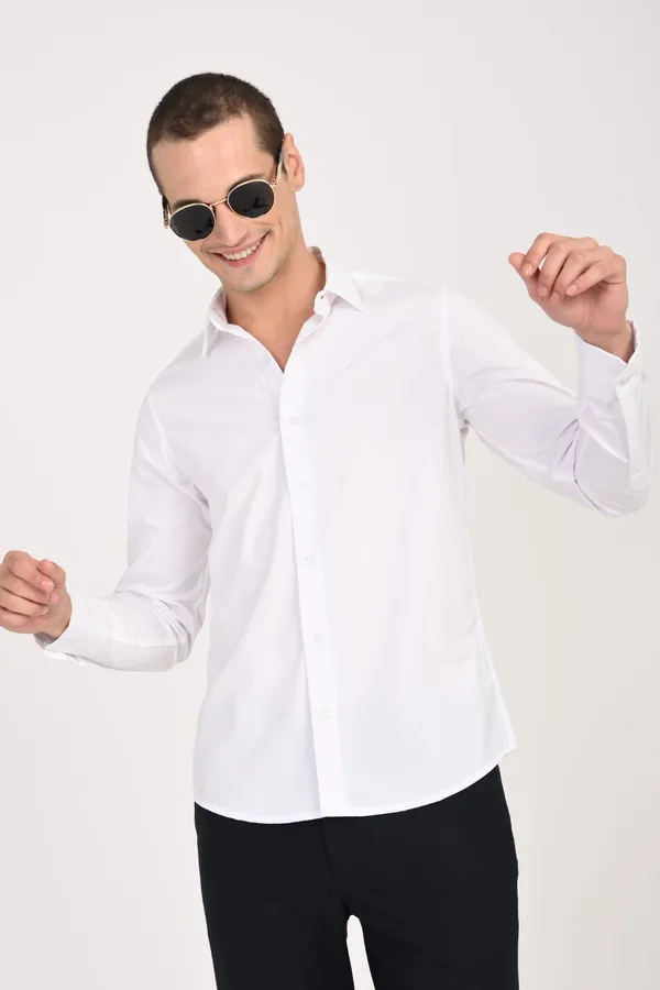 White_Cotton_Regular_Shirts_For_Men