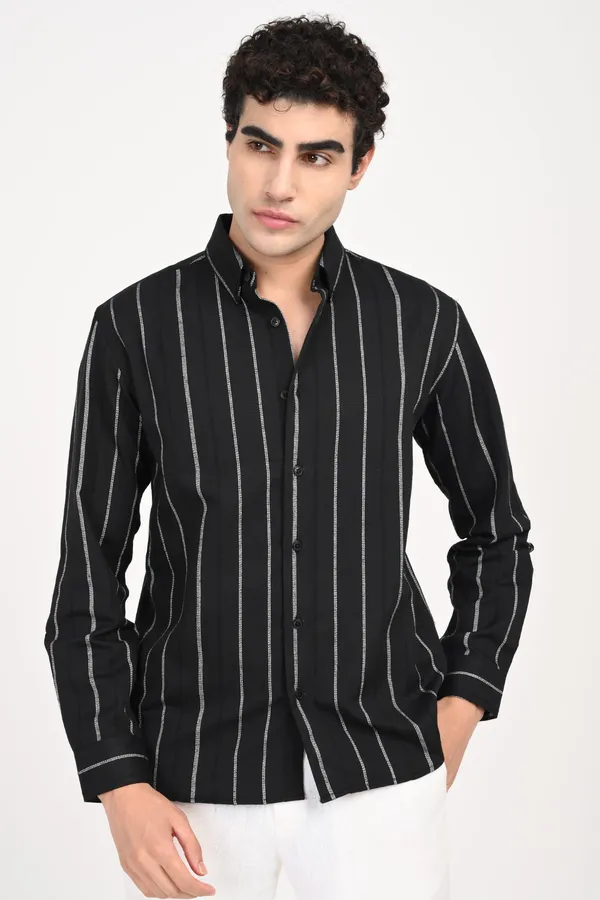 Black_Cotton_Relaxed_Fit_Striped_Shirt_For_Men