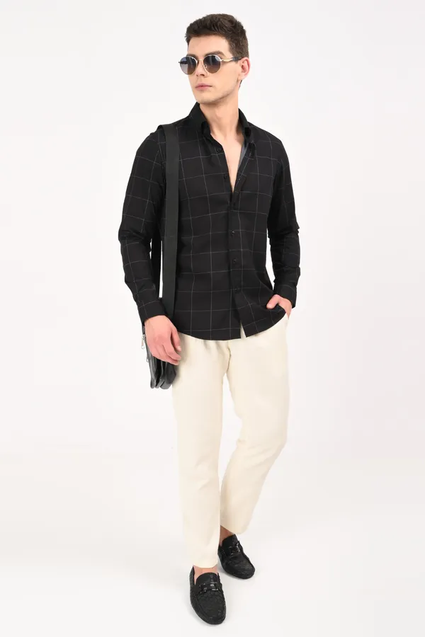 Black_Cotton_Regular_checkered_shirt_For_Men