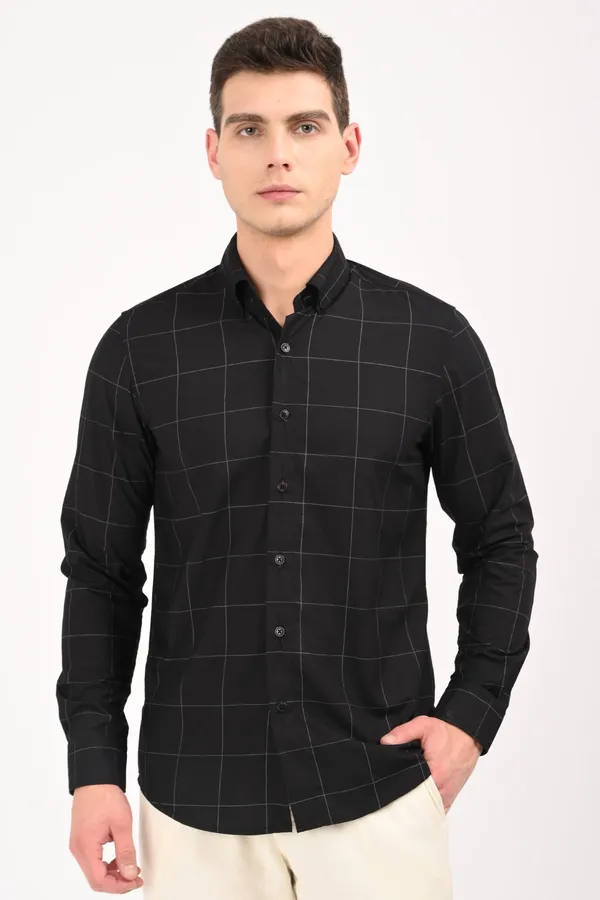 Black_Cotton_Regular_checkered_shirt_For_Men