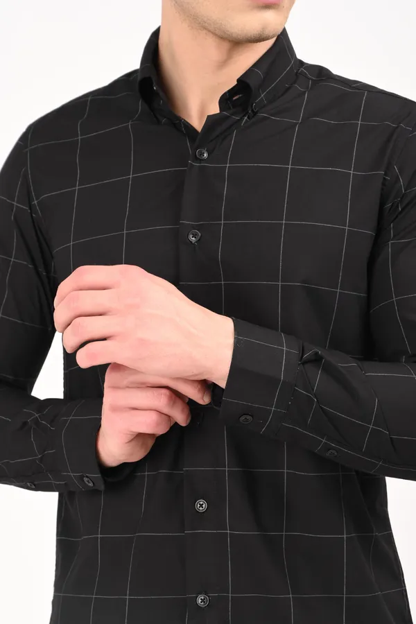 Black_Cotton_Regular_checkered_shirt_For_Men