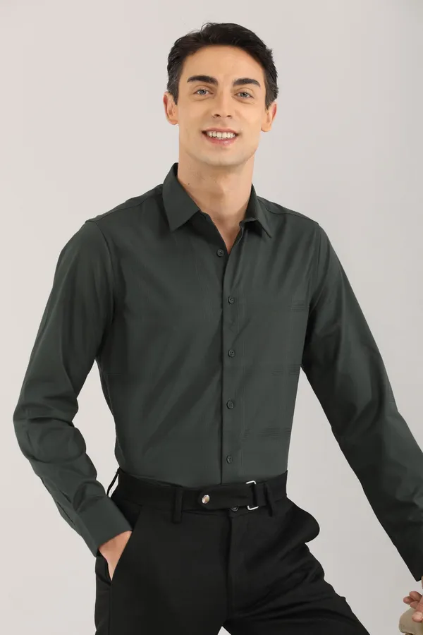 Dark_Green_Plain_Satin__Self_Checks_Full_Sleeve_Shirt