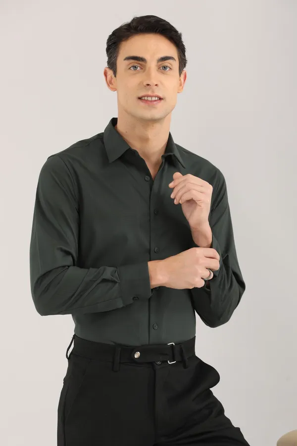 Dark_Green_Plain_Satin__Self_Checks_Full_Sleeve_Shirt