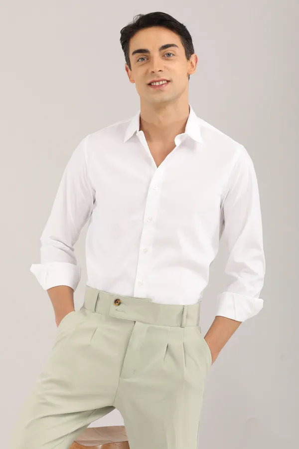 White_Premium_Creamy_Pastel_Casual_&_Formal_Slim_Fit_Full_Sleeve_Cotton_Shirt
