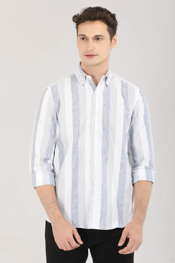 White_And_Blue_Stripes_Full_Sleeve_Shirt