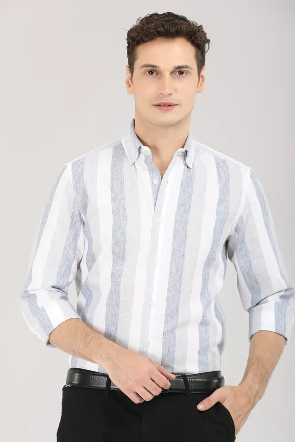 White_And_Blue_Stripes_Full_Sleeve_Shirt
