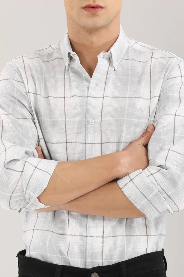 White_Base_With_Light_Brown_Checks_Full_Sleeve_Shirt