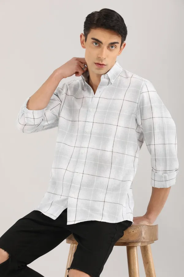 White_Base_With_Light_Brown_Checks_Full_Sleeve_Shirt