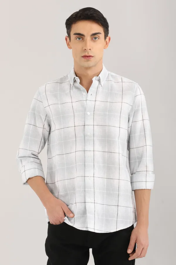 White_Base_With_Light_Brown_Checks_Full_Sleeve_Shirt