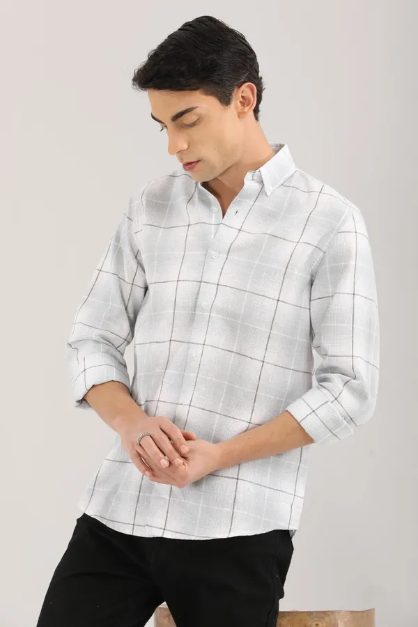 White_Base_With_Light_Brown_Checks_Full_Sleeve_Shirt