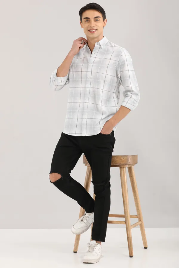 White_Base_With_Light_Brown_Checks_Full_Sleeve_Shirt